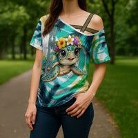 Hawaii Waimanalo Sea Turtle Cross Shoulder Shirt Cute Tropical Beach Aloha Spirit Cartoon TS04 - Polynesian Pride
