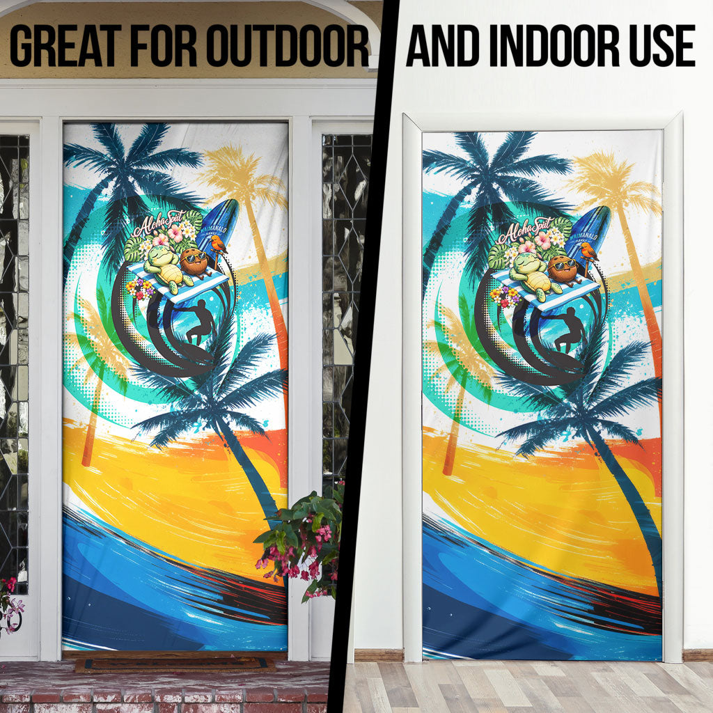 Hawaii Waimanalo Sea Turtle Door Cover Cute Tropical Beach Aloha Spirit Cartoon TS04 - Polynesian Pride