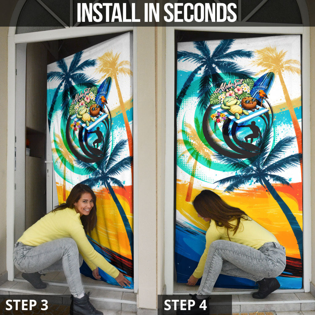 Hawaii Waimanalo Sea Turtle Door Cover Cute Tropical Beach Aloha Spirit Cartoon TS04 - Polynesian Pride