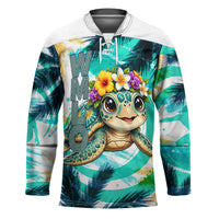 Hawaii Waimanalo Sea Turtle Hockey Jersey Cute Tropical Beach Aloha Spirit Cartoon TS04 Unisex Green Blue - Polynesian Pride