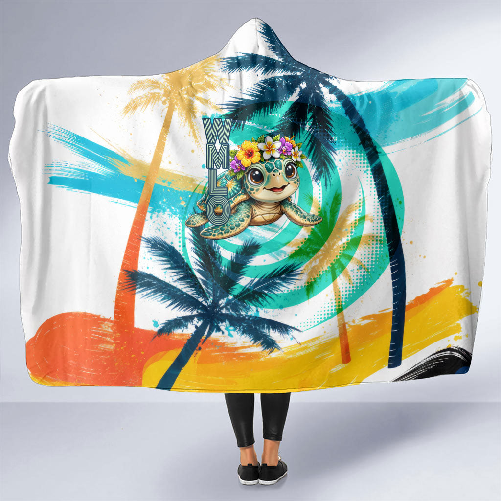 Hawaii Waimanalo Sea Turtle Hooded Blanket Cute Tropical Beach Aloha Spirit Cartoon TS04 One Size Green Blue - Polynesian Pride