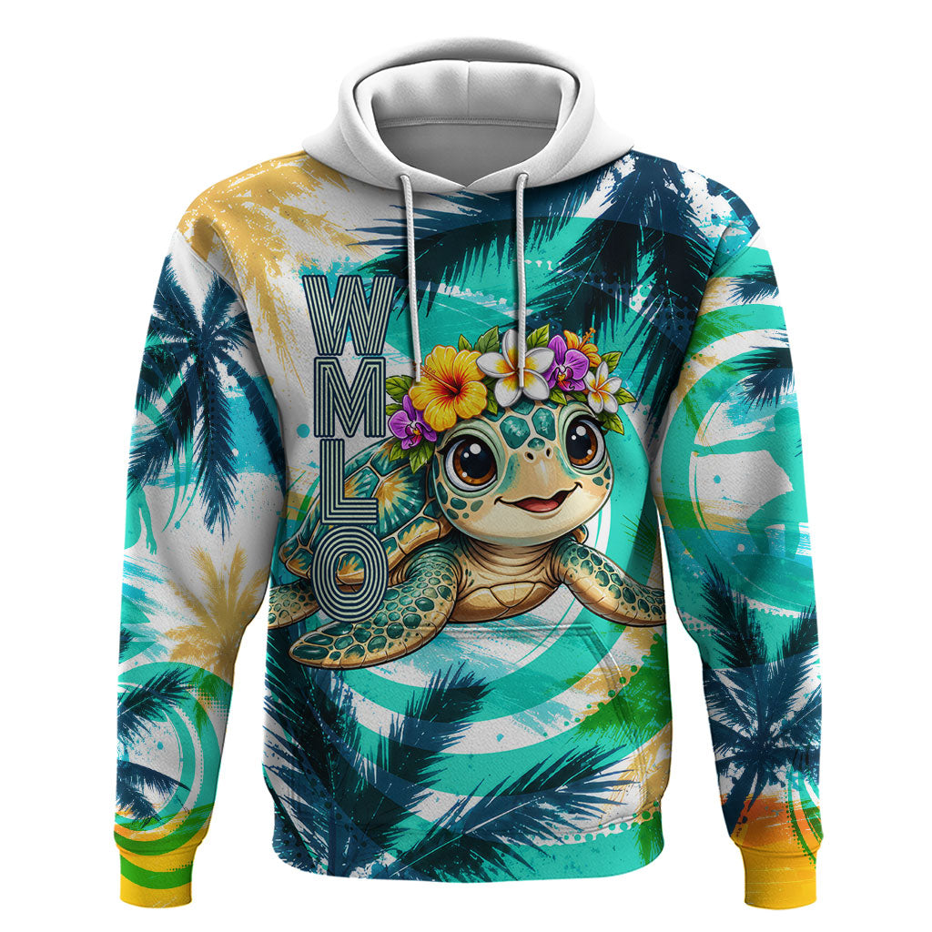 Hawaii Waimanalo Sea Turtle Hoodie Cute Tropical Beach Aloha Spirit Cartoon TS04 Pullover Hoodie Green Blue - Polynesian Pride