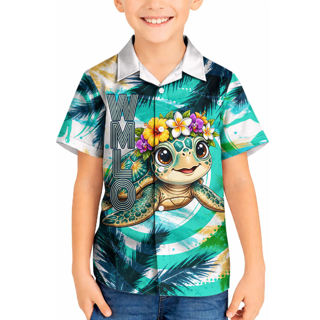 Hawaii Waimanalo Sea Turtle Kid Hawaiian Shirt Cute Tropical Beach Aloha Spirit Cartoon TS04 Kid Green Blue - Polynesian Pride
