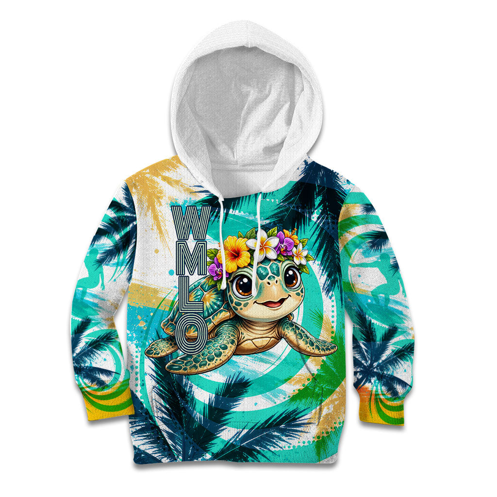 Hawaii Waimanalo Sea Turtle Kid Hoodie Cute Tropical Beach Aloha Spirit Cartoon TS04 Hoodie Green Blue - Polynesian Pride