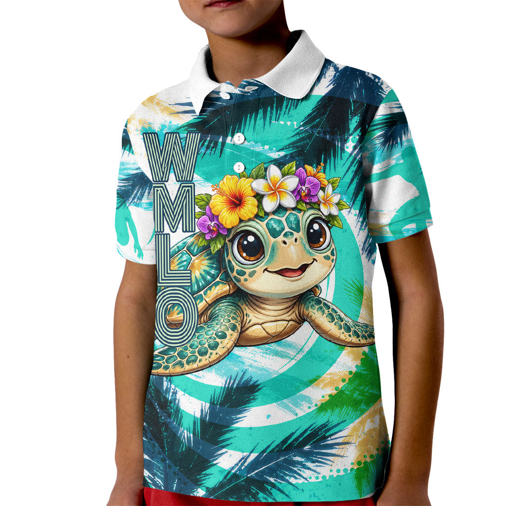 Hawaii Waimanalo Sea Turtle Kid Polo Shirt Cute Tropical Beach Aloha Spirit Cartoon TS04 Kid Green Blue - Polynesian Pride