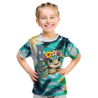 Hawaii Waimanalo Sea Turtle Kid T Shirt Cute Tropical Beach Aloha Spirit Cartoon TS04 Green Blue - Polynesian Pride