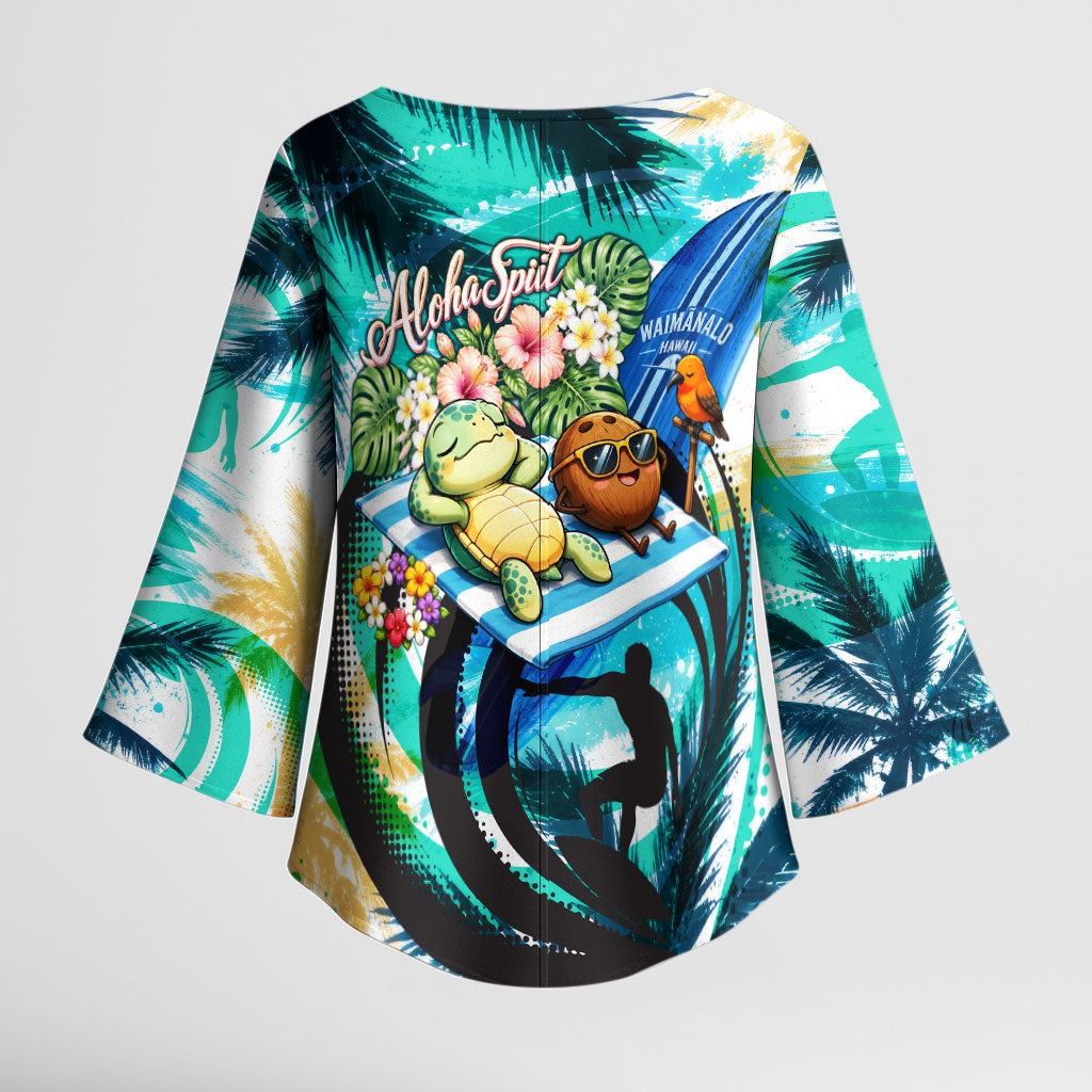 Hawaii Waimanalo Sea Turtle Kimono Sleeve Blouse Cute Tropical Beach Aloha Spirit Cartoon TS04 - Polynesian Pride