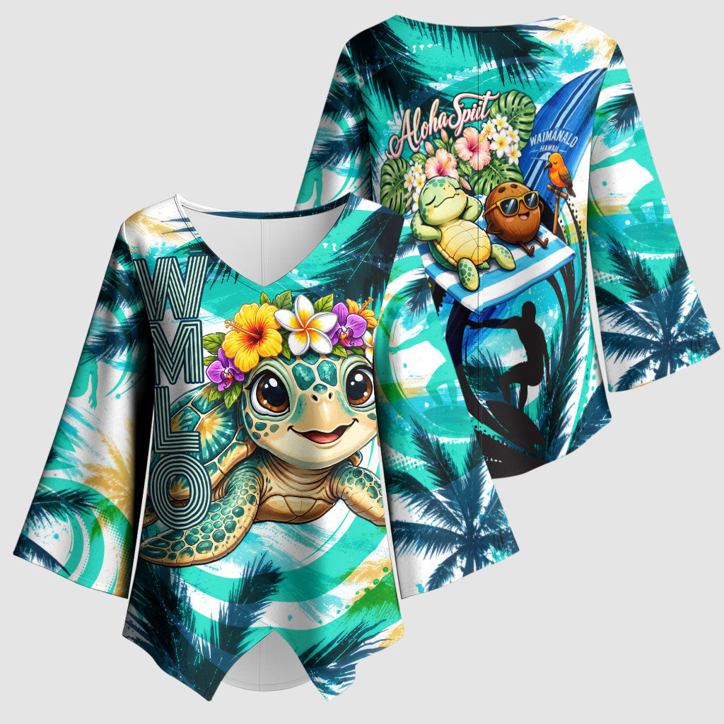 Hawaii Waimanalo Sea Turtle Kimono Sleeve Blouse Cute Tropical Beach Aloha Spirit Cartoon TS04 - Polynesian Pride