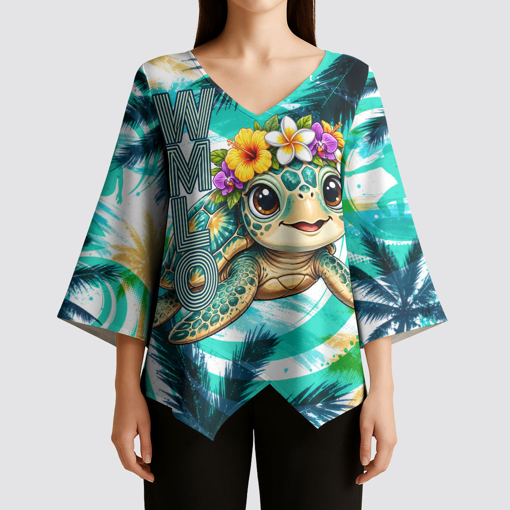 Hawaii Waimanalo Sea Turtle Kimono Sleeve Blouse Cute Tropical Beach Aloha Spirit Cartoon TS04 - Polynesian Pride