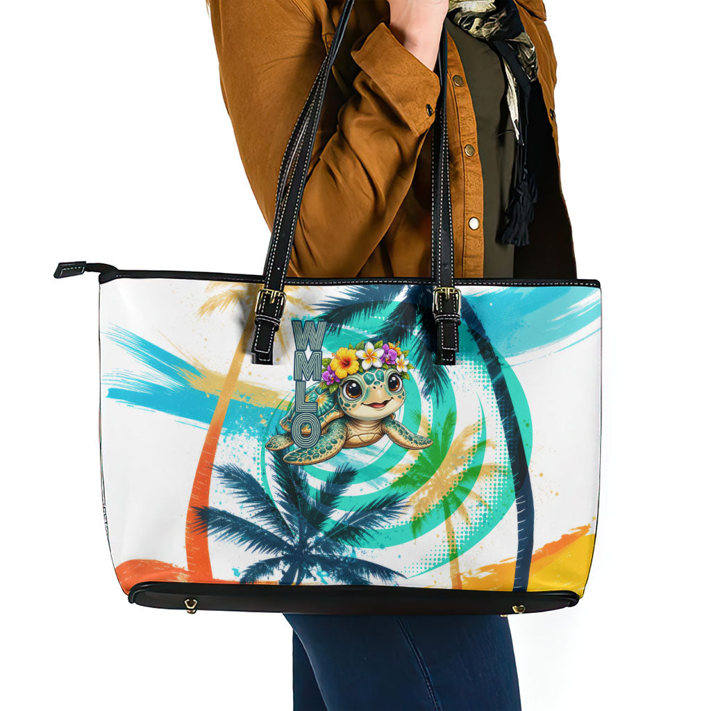 Hawaii Waimanalo Sea Turtle Leather Tote Bag Cute Tropical Beach Aloha Spirit Cartoon TS04 - Polynesian Pride