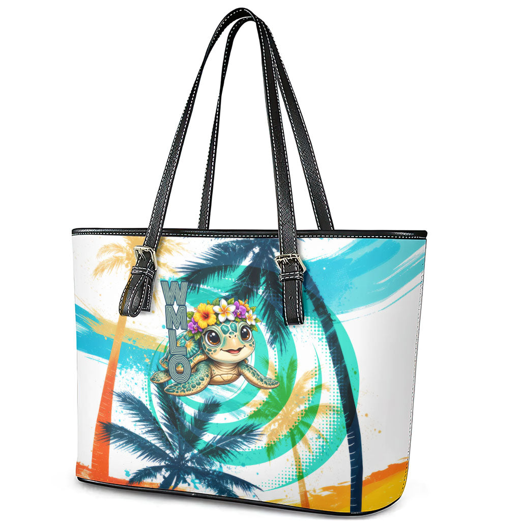 Hawaii Waimanalo Sea Turtle Leather Tote Bag Cute Tropical Beach Aloha Spirit Cartoon TS04 - Polynesian Pride