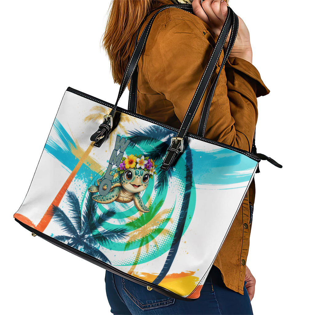 Hawaii Waimanalo Sea Turtle Leather Tote Bag Cute Tropical Beach Aloha Spirit Cartoon TS04 - Polynesian Pride