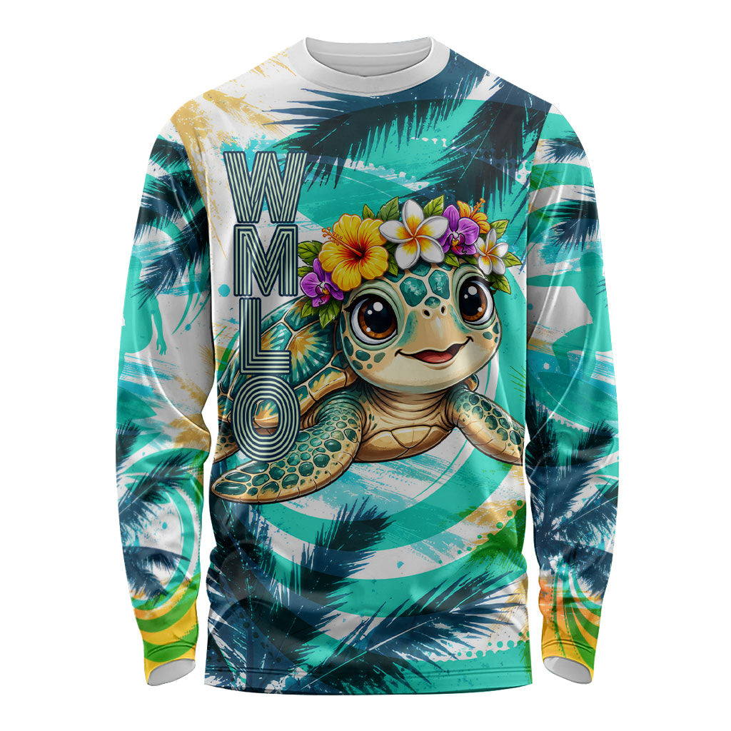 Hawaii Waimanalo Sea Turtle Long Sleeve Shirt Cute Tropical Beach Aloha Spirit Cartoon TS04 Unisex Green Blue - Polynesian Pride
