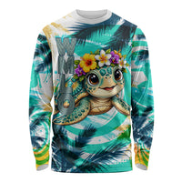 Hawaii Waimanalo Sea Turtle Long Sleeve Shirt Cute Tropical Beach Aloha Spirit Cartoon TS04 Unisex Green Blue - Polynesian Pride