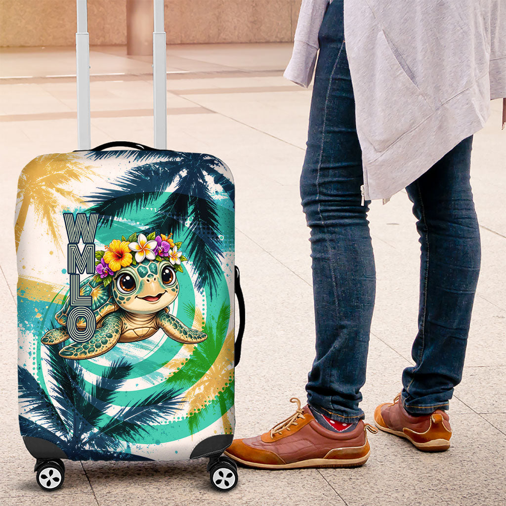 Hawaii Waimanalo Sea Turtle Luggage Cover Cute Tropical Beach Aloha Spirit Cartoon TS04 Green Blue - Polynesian Pride