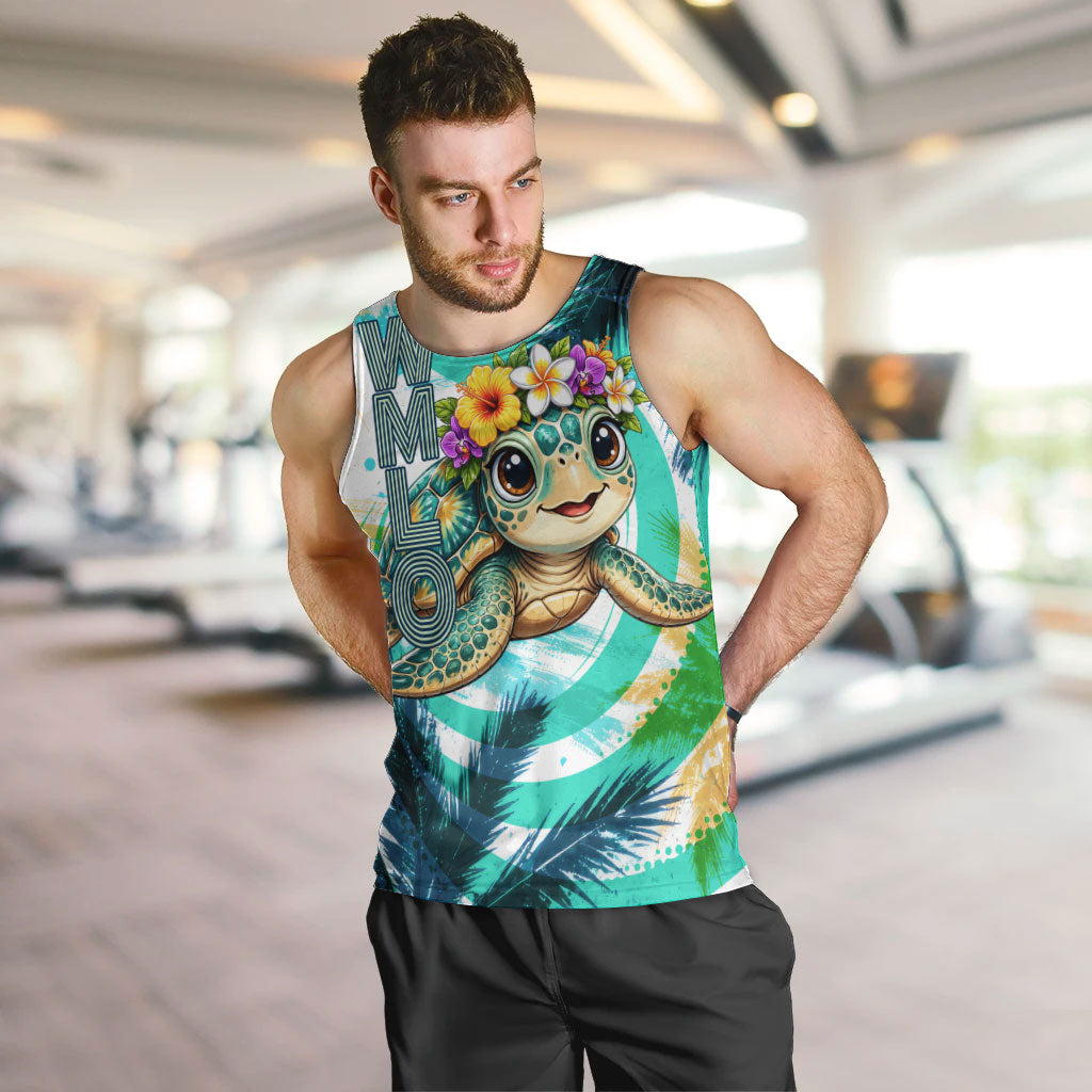 Hawaii Waimanalo Sea Turtle Men Tank Top Cute Tropical Beach Aloha Spirit Cartoon TS04 Green Blue - Polynesian Pride