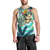 Hawaii Waimanalo Sea Turtle Men Tank Top Cute Tropical Beach Aloha Spirit Cartoon TS04 - Polynesian Pride