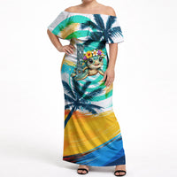 Hawaii Waimanalo Sea Turtle Off Shoulder Maxi Dress Cute Tropical Beach Aloha Spirit Cartoon TS04 Women Green Blue - Polynesian Pride