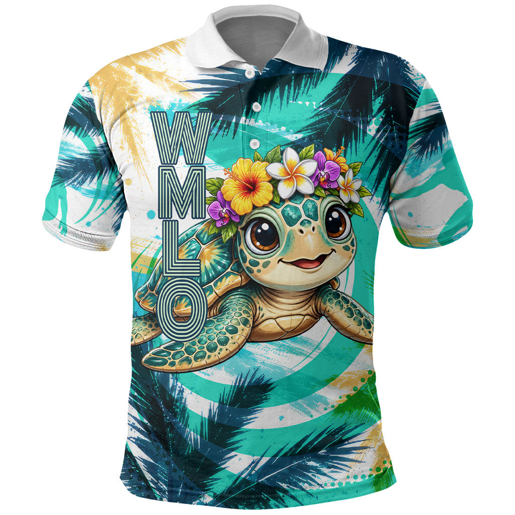Hawaii Waimanalo Sea Turtle Polo Shirt Cute Tropical Beach Aloha Spirit Cartoon TS04 Green Blue - Polynesian Pride