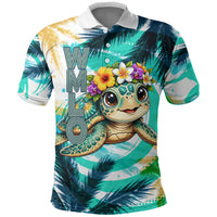 Hawaii Waimanalo Sea Turtle Polo Shirt Cute Tropical Beach Aloha Spirit Cartoon TS04 Green Blue - Polynesian Pride