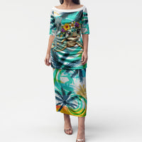 Hawaii Waimanalo Sea Turtle Puletasi Cute Tropical Beach Aloha Spirit Cartoon TS04 Long Dress Green Blue - Polynesian Pride