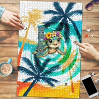 Hawaii Waimanalo Sea Turtle Puzzle Cute Tropical Beach Aloha Spirit Cartoon TS04 Green Blue - Polynesian Pride