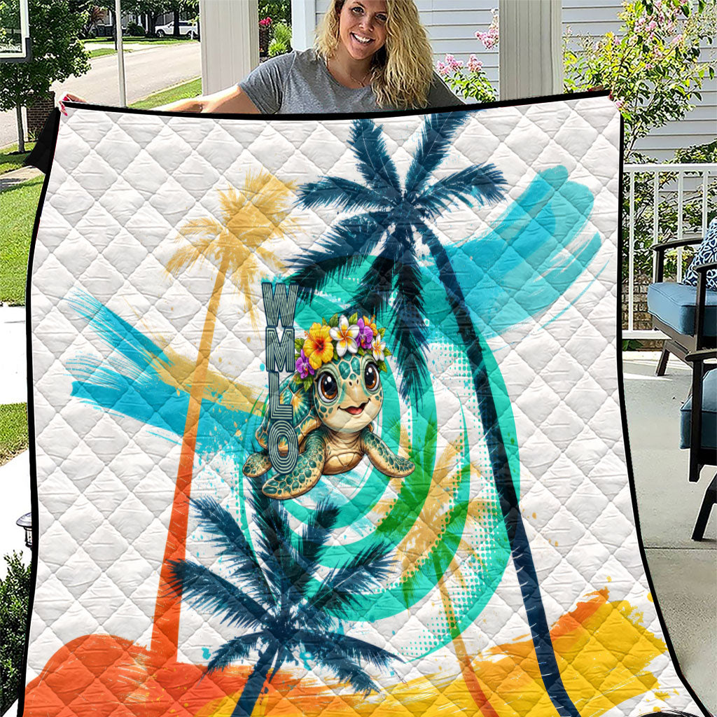 Hawaii Waimanalo Sea Turtle Quilt Cute Tropical Beach Aloha Spirit Cartoon TS04 Green Blue - Polynesian Pride