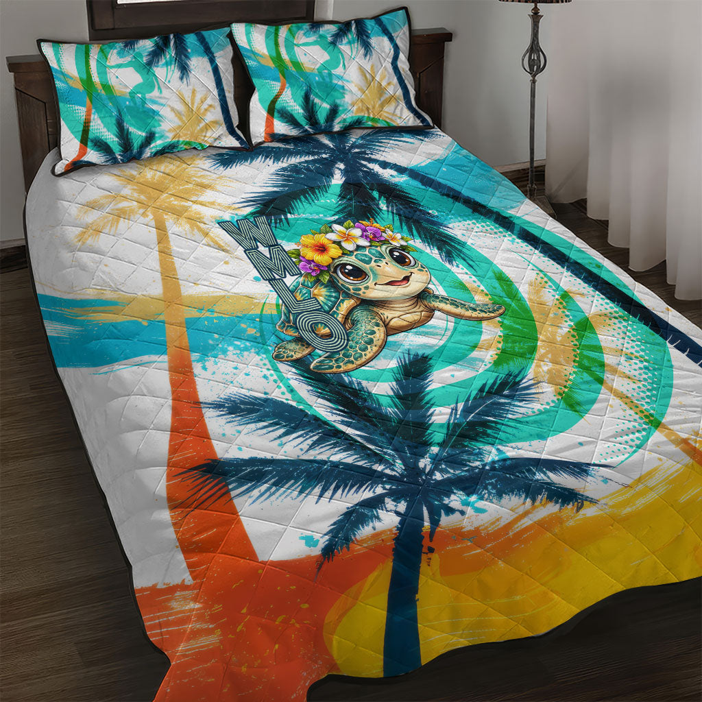 Hawaii Waimanalo Sea Turtle Quilt Bed Set Cute Tropical Beach Aloha Spirit Cartoon TS04 Green Blue - Polynesian Pride