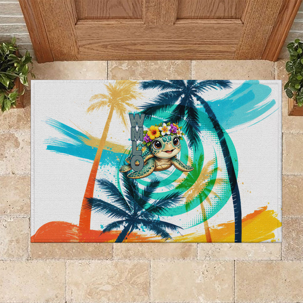 Hawaii Waimanalo Sea Turtle Rubber Doormat Cute Tropical Beach Aloha Spirit Cartoon TS04 Green Blue - Polynesian Pride