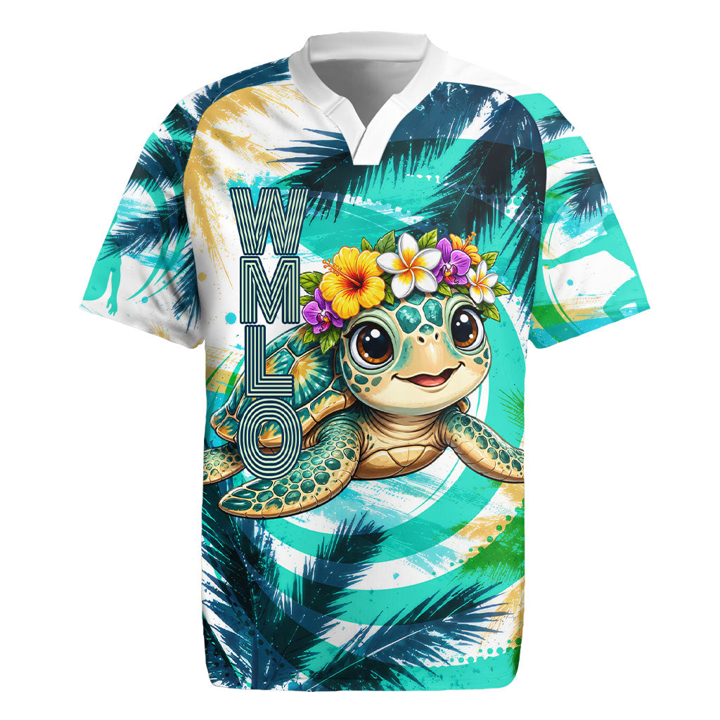 Hawaii Waimanalo Sea Turtle Rugby Jersey Cute Tropical Beach Aloha Spirit Cartoon TS04 Green Blue - Polynesian Pride