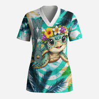 Hawaii Waimanalo Sea Turtle Scrub Top Cute Tropical Beach Aloha Spirit Cartoon TS04 Adult Green Blue - Polynesian Pride