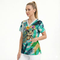 Hawaii Waimanalo Sea Turtle Scrub Top Cute Tropical Beach Aloha Spirit Cartoon TS04 - Polynesian Pride
