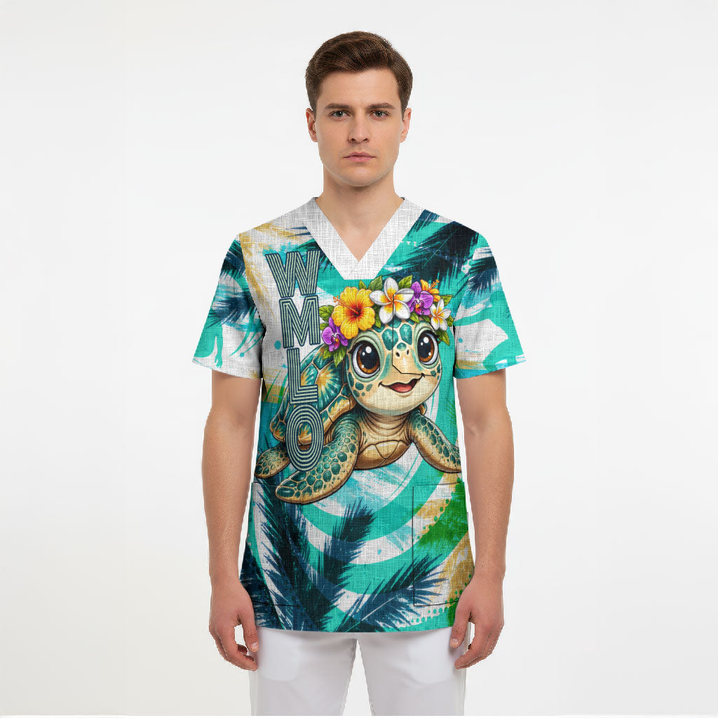 Hawaii Waimanalo Sea Turtle Scrub Top Cute Tropical Beach Aloha Spirit Cartoon TS04 - Polynesian Pride