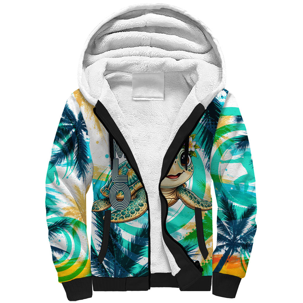Hawaii Waimanalo Sea Turtle Sherpa Hoodie Cute Tropical Beach Aloha Spirit Cartoon TS04 Unisex Green Blue - Polynesian Pride