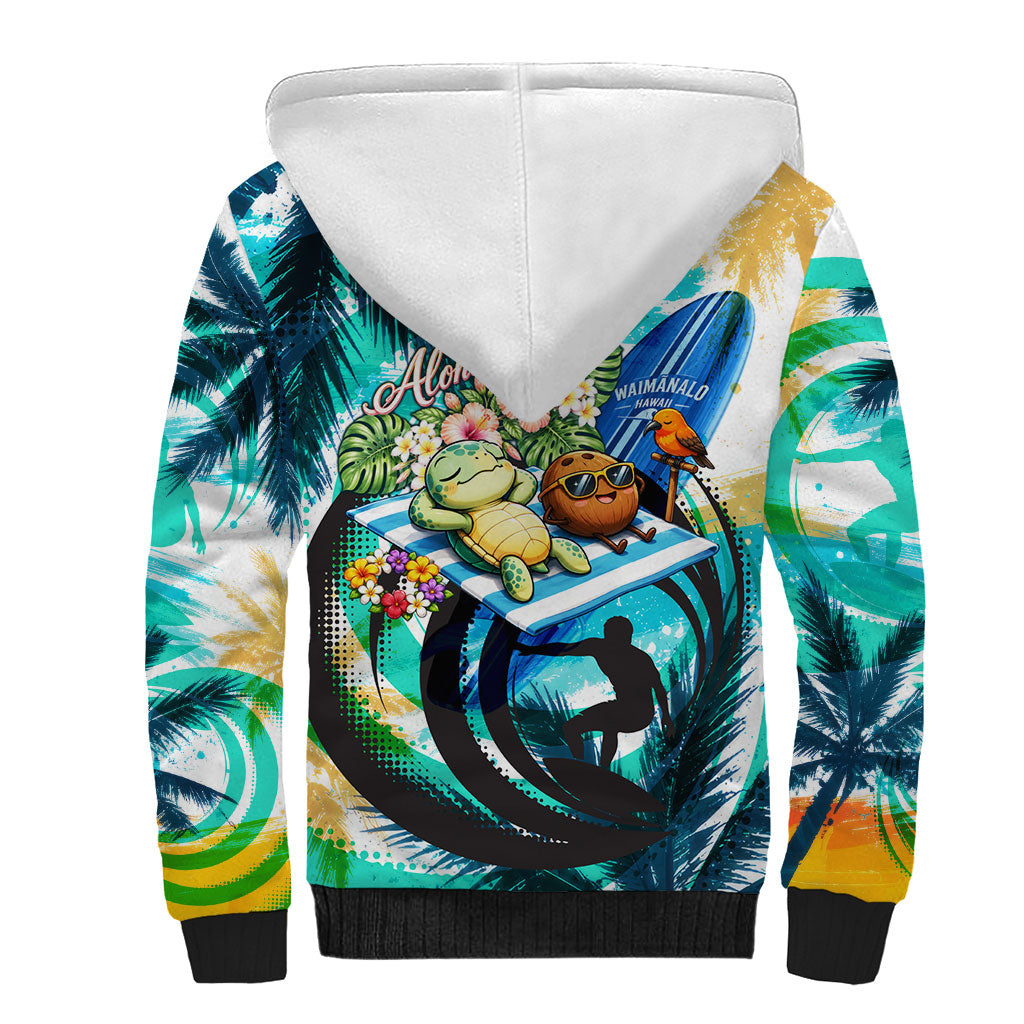 Hawaii Waimanalo Sea Turtle Sherpa Hoodie Cute Tropical Beach Aloha Spirit Cartoon TS04 - Polynesian Pride