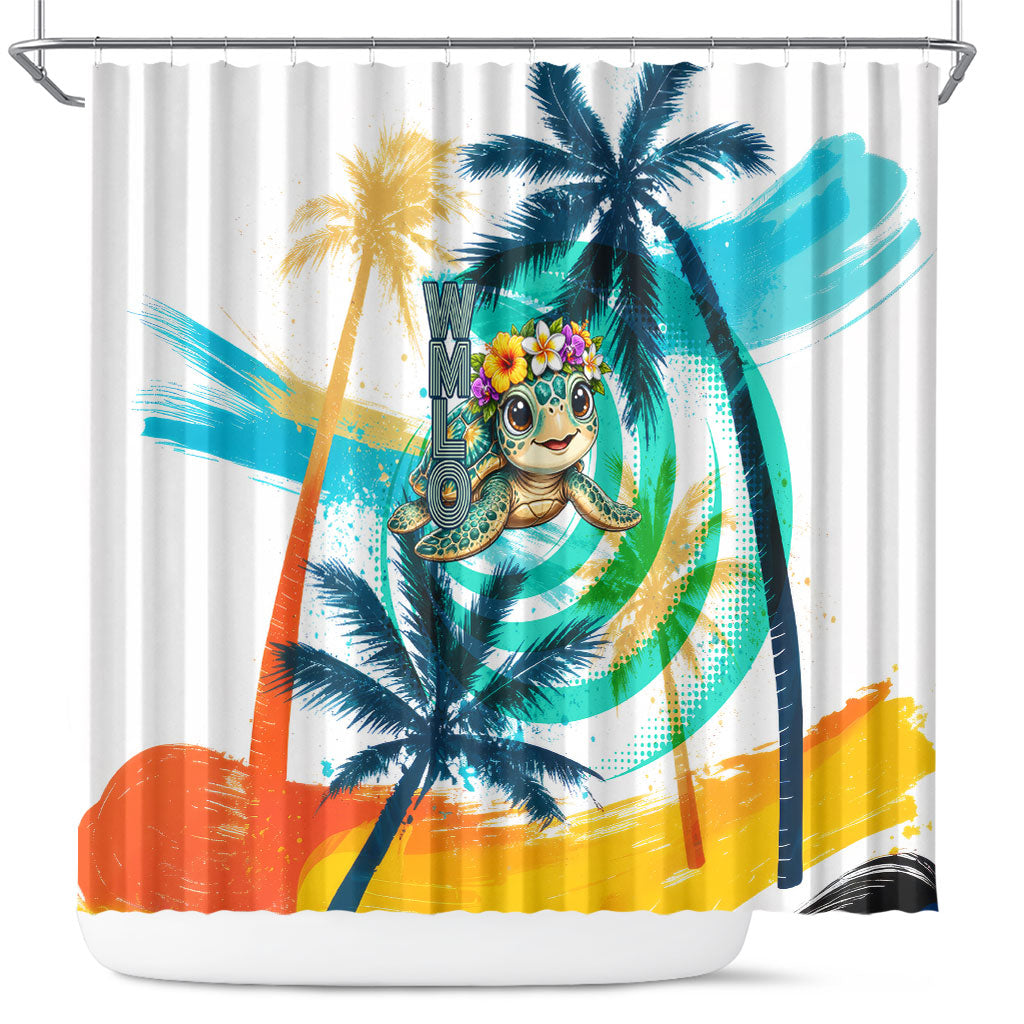 Hawaii Waimanalo Sea Turtle Shower Curtain Cute Tropical Beach Aloha Spirit Cartoon TS04 Green Blue - Polynesian Pride