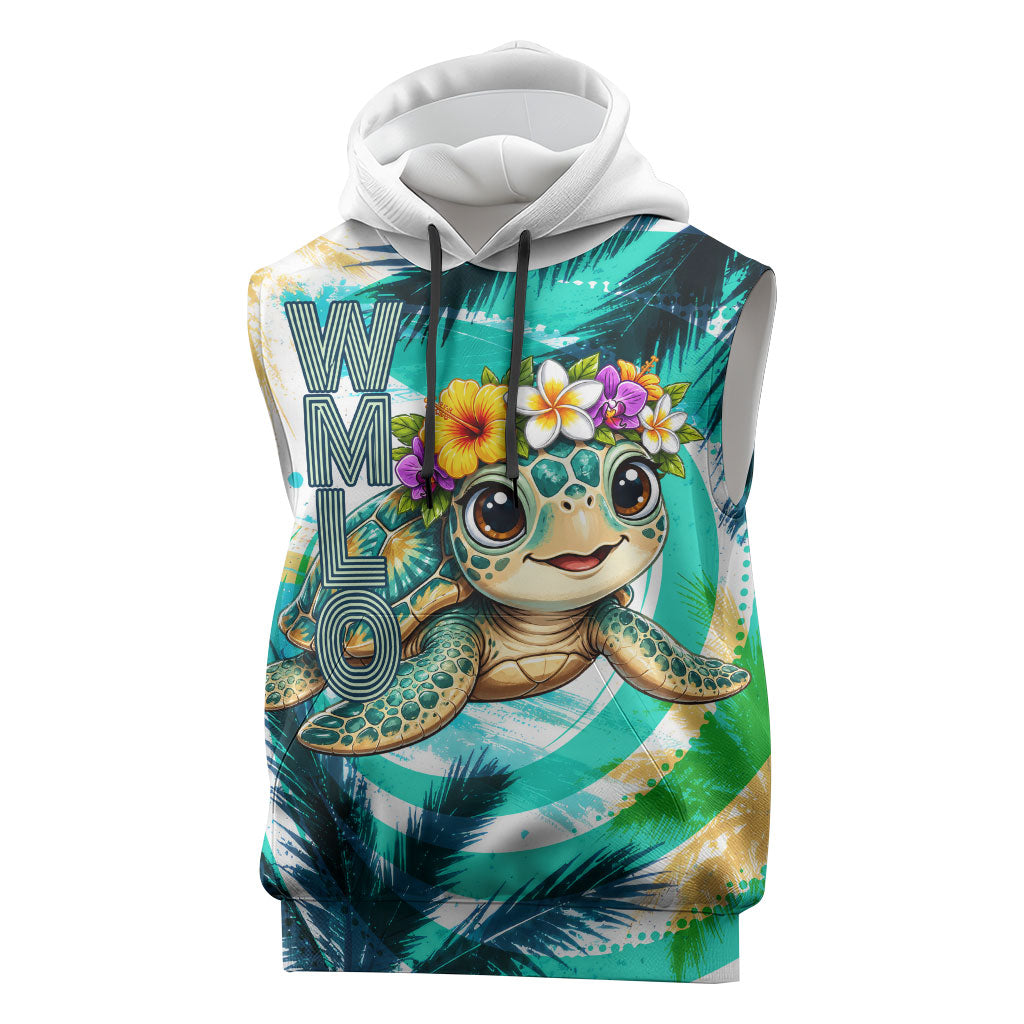 Hawaii Waimanalo Sea Turtle Sleeveless Hoodie Cute Tropical Beach Aloha Spirit Cartoon TS04 Green Blue - Polynesian Pride