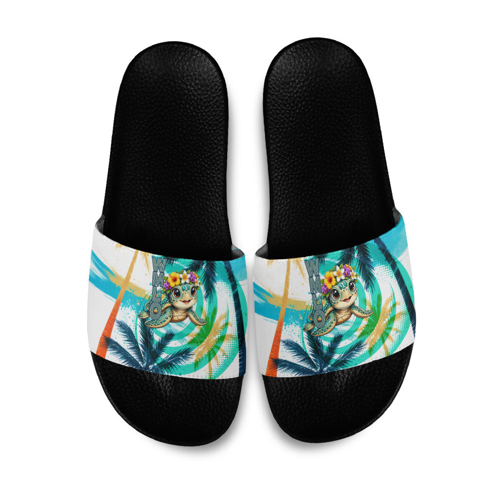 Hawaii Waimanalo Sea Turtle Slide Sandals Cute Tropical Beach Aloha Spirit Cartoon TS04 Green Blue - Polynesian Pride