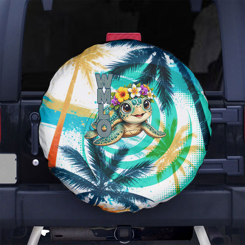 Hawaii Waimanalo Sea Turtle Spare Tire Cover Cute Tropical Beach Aloha Spirit Cartoon TS04 No hole Green Blue - Polynesian Pride