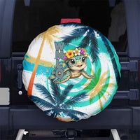 Hawaii Waimanalo Sea Turtle Spare Tire Cover Cute Tropical Beach Aloha Spirit Cartoon TS04 No hole Green Blue - Polynesian Pride