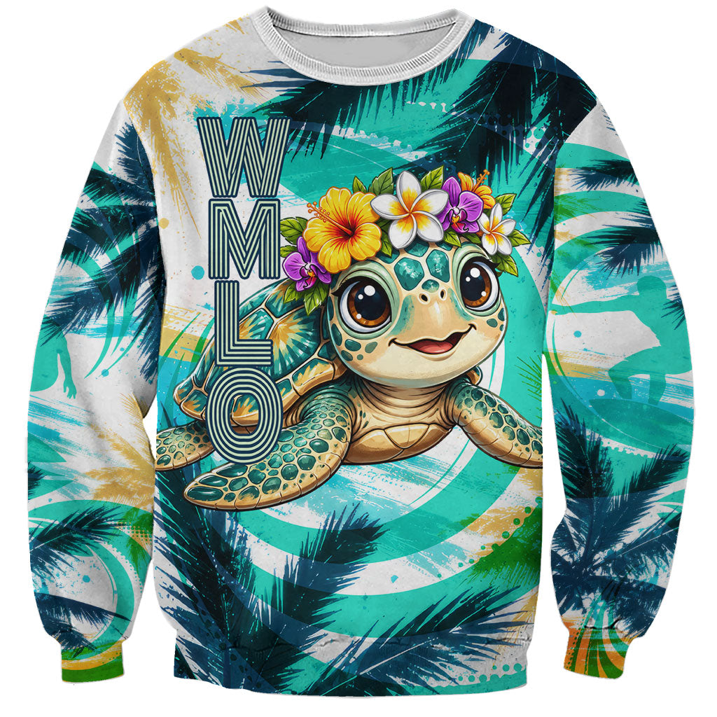 Hawaii Waimanalo Sea Turtle Sweatshirt Cute Tropical Beach Aloha Spirit Cartoon TS04 Unisex Green Blue - Polynesian Pride