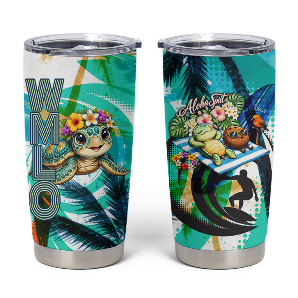 Hawaii Waimanalo Sea Turtle Tumbler Cup Cute Tropical Beach Aloha Spirit Cartoon TS04 Green Blue - Polynesian Pride