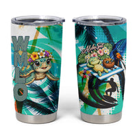 Hawaii Waimanalo Sea Turtle Tumbler Cup Cute Tropical Beach Aloha Spirit Cartoon TS04 Green Blue - Polynesian Pride
