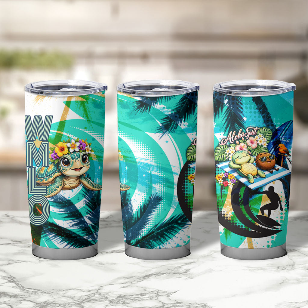 Hawaii Waimanalo Sea Turtle Tumbler Cup Cute Tropical Beach Aloha Spirit Cartoon TS04 - Polynesian Pride