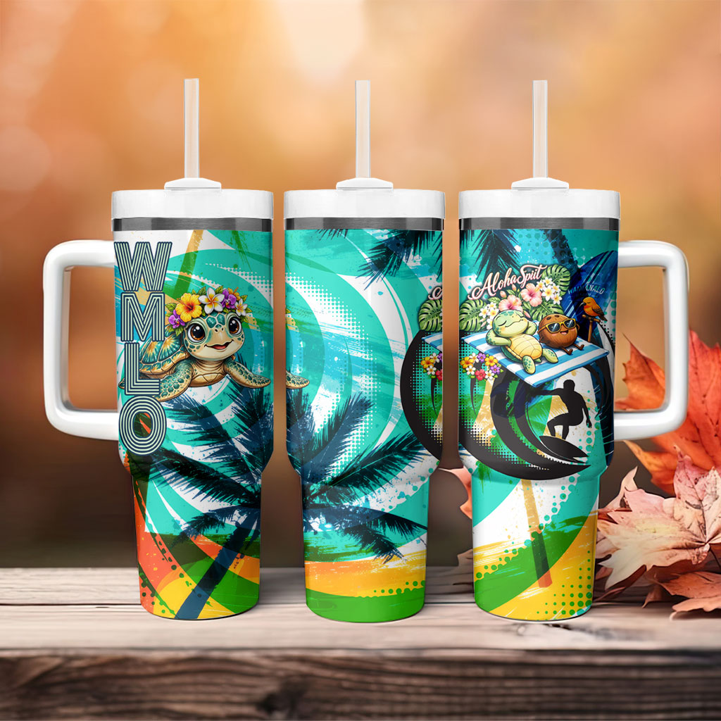 Hawaii Waimanalo Sea Turtle Tumbler With Handle Cute Tropical Beach Aloha Spirit Cartoon TS04 - Polynesian Pride