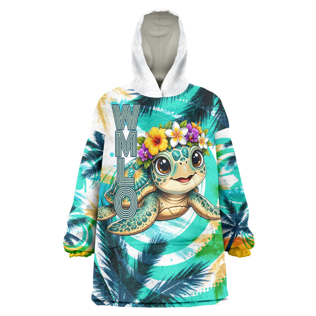 Hawaii Waimanalo Sea Turtle Wearable Blanket Hoodie Cute Tropical Beach Aloha Spirit Cartoon TS04 One Size Green Blue - Polynesian Pride