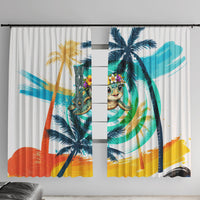 Hawaii Waimanalo Sea Turtle Window Curtain Cute Tropical Beach Aloha Spirit Cartoon TS04 With Hooks Green Blue - Polynesian Pride