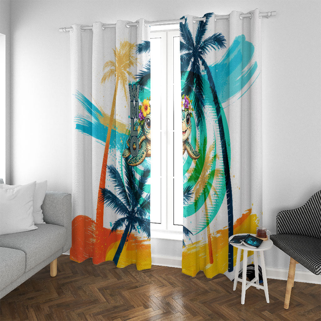 Hawaii Waimanalo Sea Turtle Window Curtain Cute Tropical Beach Aloha Spirit Cartoon TS04 With Grommets Green Blue - Polynesian Pride