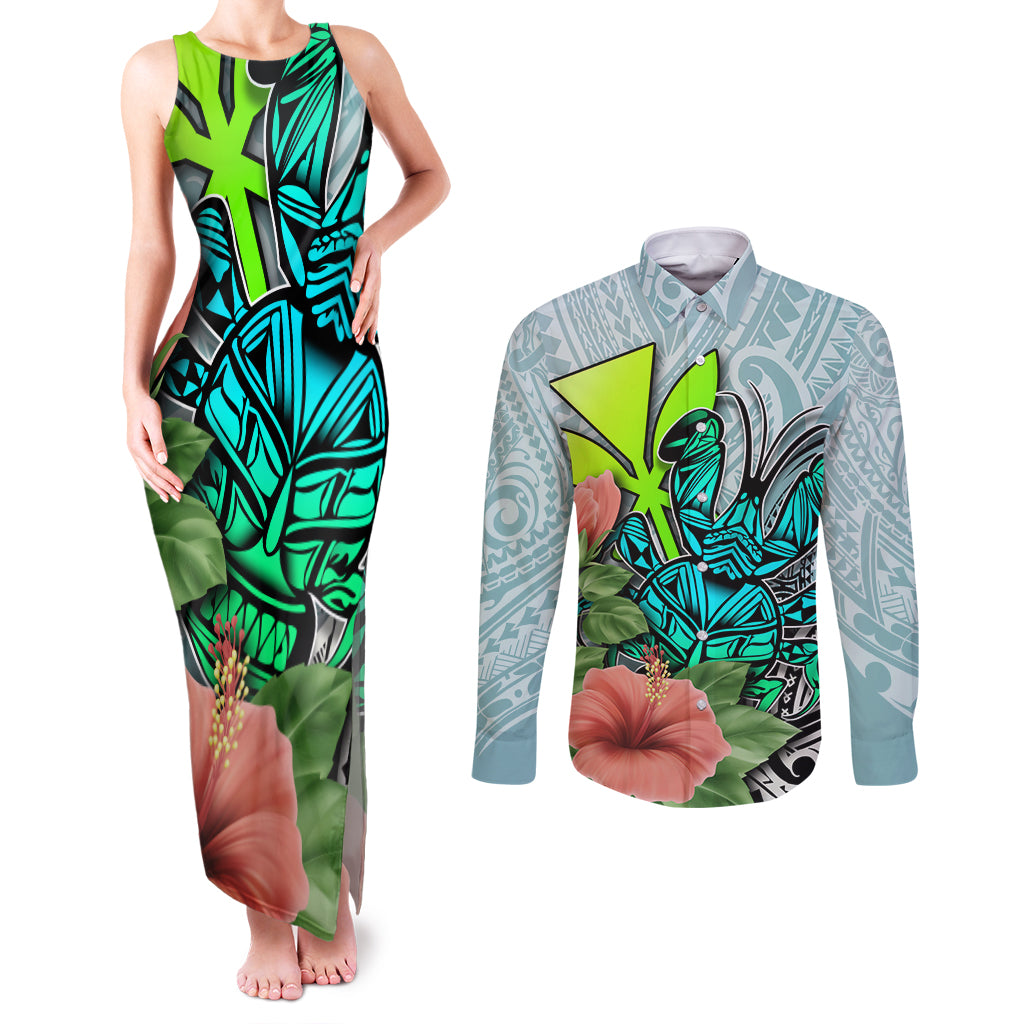 Polynesian Hawaii Couples Matching Tank Maxi Dress and Long Sleeve Button Shirt Kanaka with Crab Tribal tattoo TS04 Multicolor - Polynesian Pride