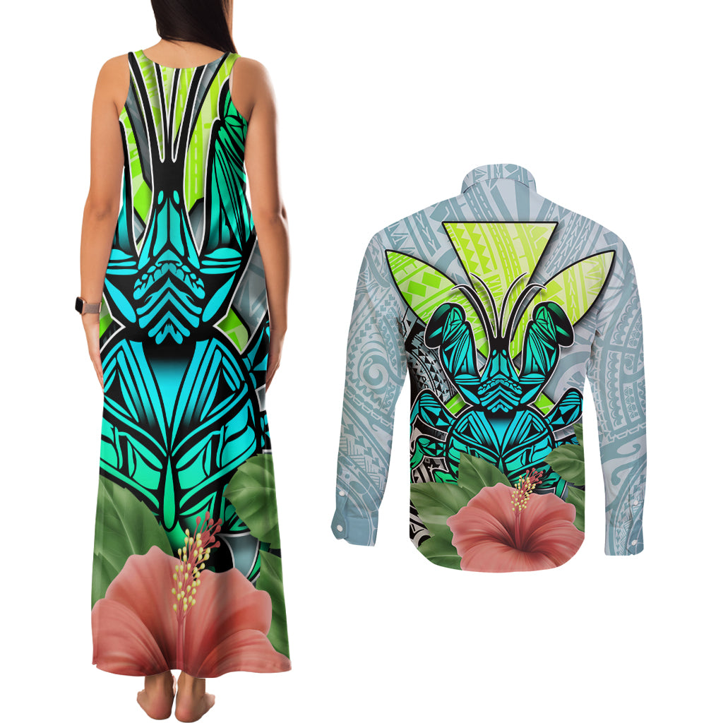 Polynesian Hawaii Couples Matching Tank Maxi Dress and Long Sleeve Button Shirt Kanaka with Crab Tribal tattoo TS04 - Polynesian Pride
